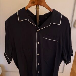 Todd Snyder Blue Short-Sleeve Button-Down Shirt with White Piping